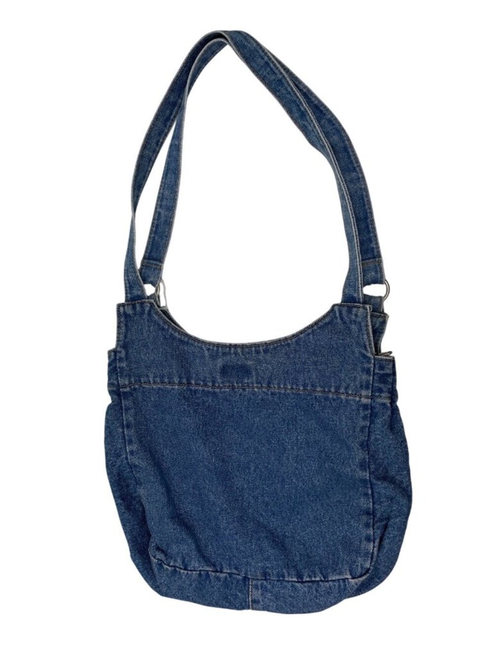 Denim Shoulder Bag With Floral Embroidery Blue Casual Everyday Tote - Picture 2 of 13